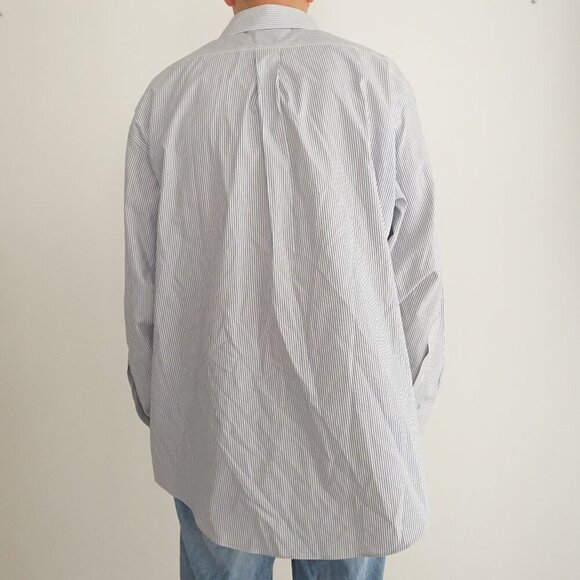 Brooks Brothers 346 White Blue Pinstripe Non-Iron All Cotton Dress Shirt 17.5 - Picture 2 of 10